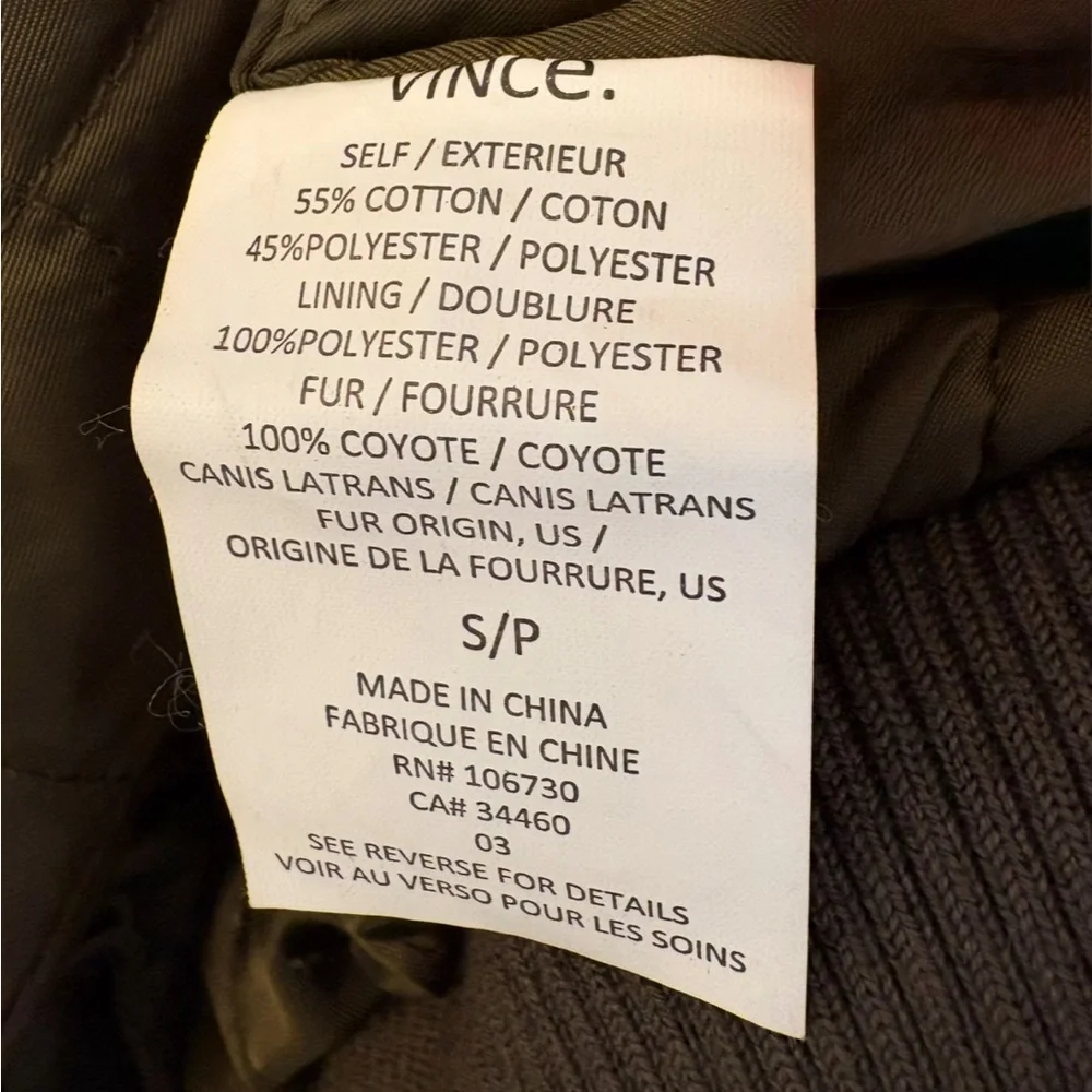 Vince Olive Bomber Jacket with genuine fur hood - Picture 6 of 12